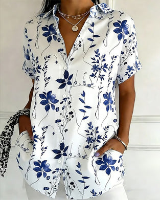 Collared Short-Sleeved Printed Shirt