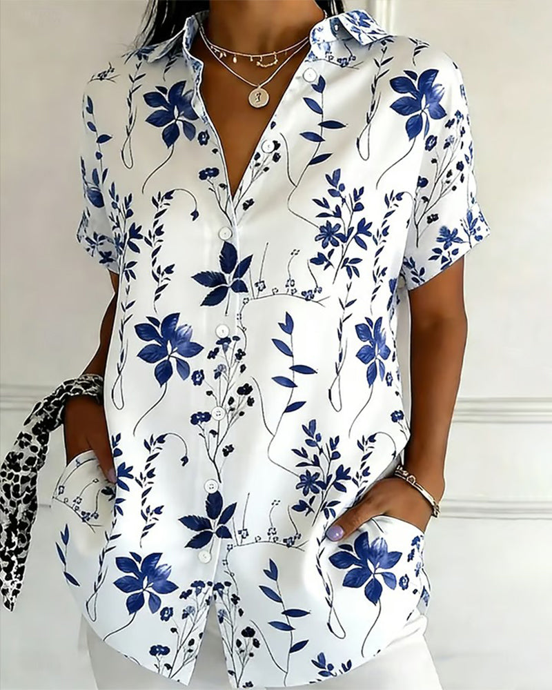 Collared Short-Sleeved Printed Shirt