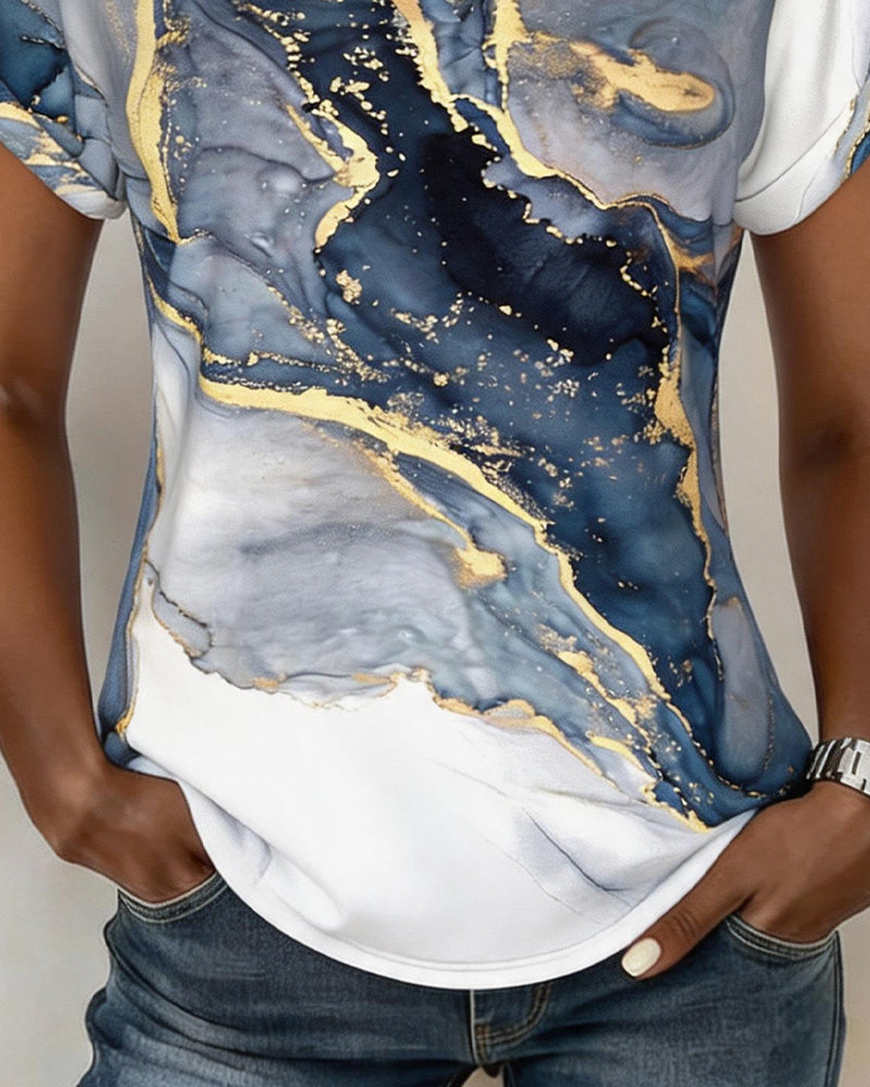Marble Print V-Neck T-Shirt