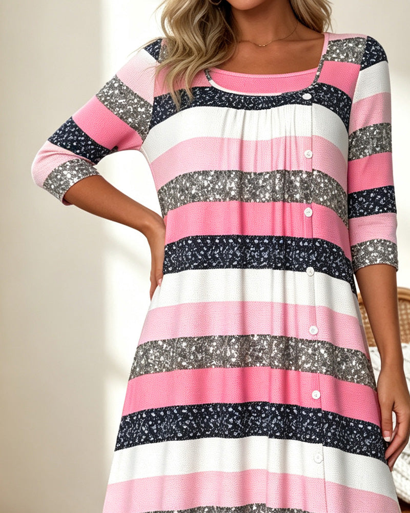 Square Neck Striped Color Block Shimmer Dress