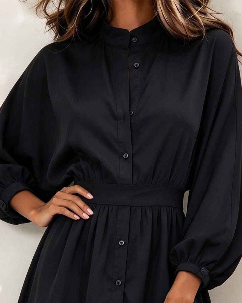 Stand Collar Lantern Sleeve Lace Patchwork Dress