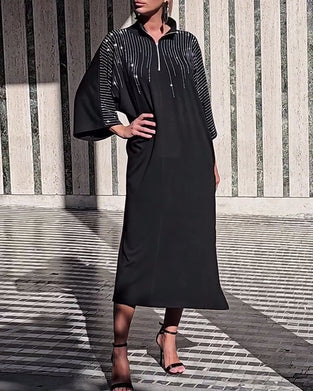 Casual Zipper Collar Slit Dress