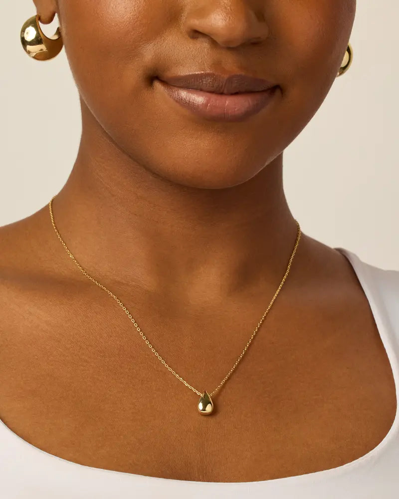 14K Gold Plated Women's Teardrop Pendant Necklace with Adjustable Chain
