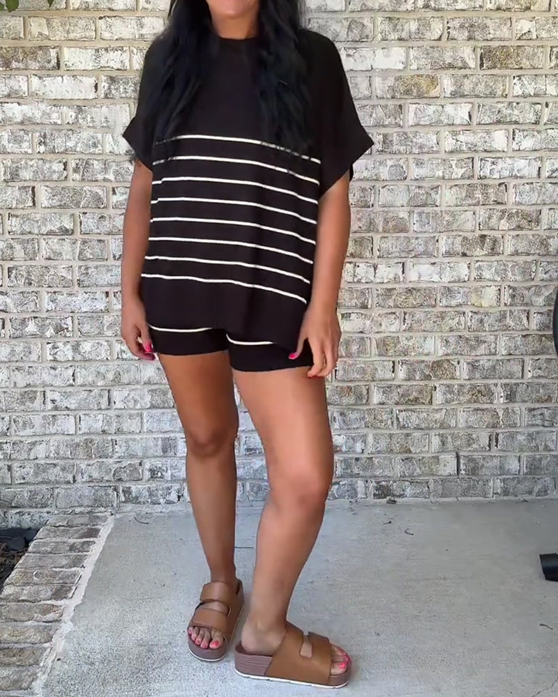 Stripe Loose Casual Shorts Set