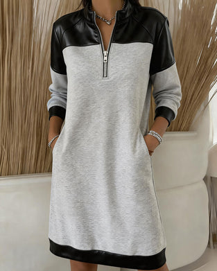 Half-Zip Casual Sweatshirt Dress
