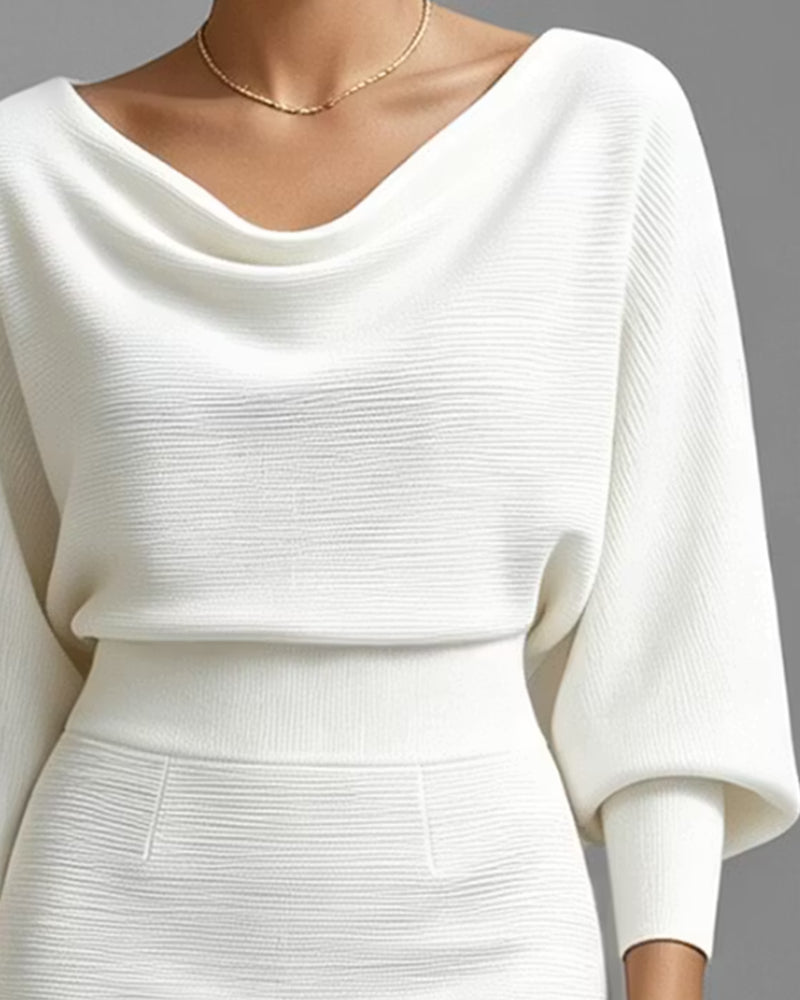 Draped Long Sleeve Bodycon Knit Dress