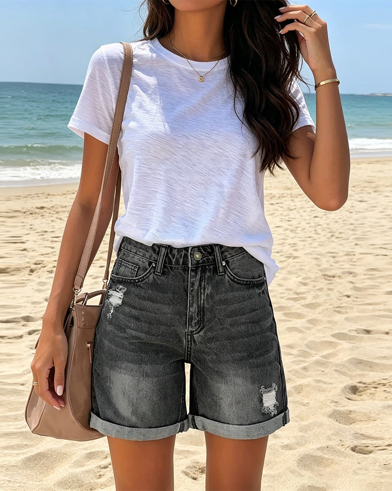 Distressed Ripped Denim Shorts