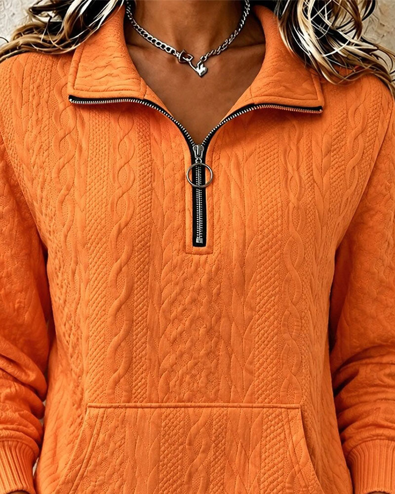 Half-Zip Solid Casual Sweatshirt