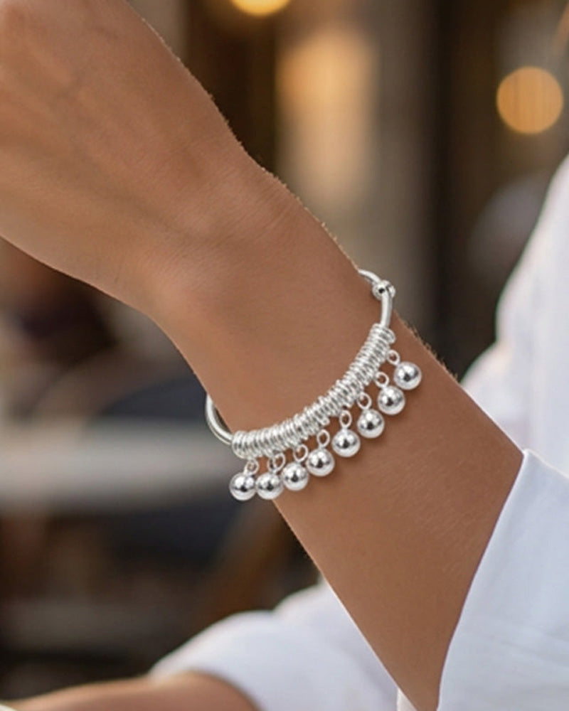 Adjustable Silver Bell Charm Bangle Bracelet
