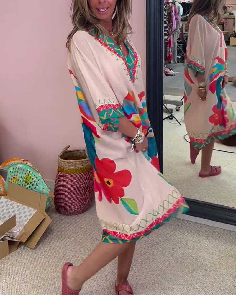 V-neck Graffiti Print Dress