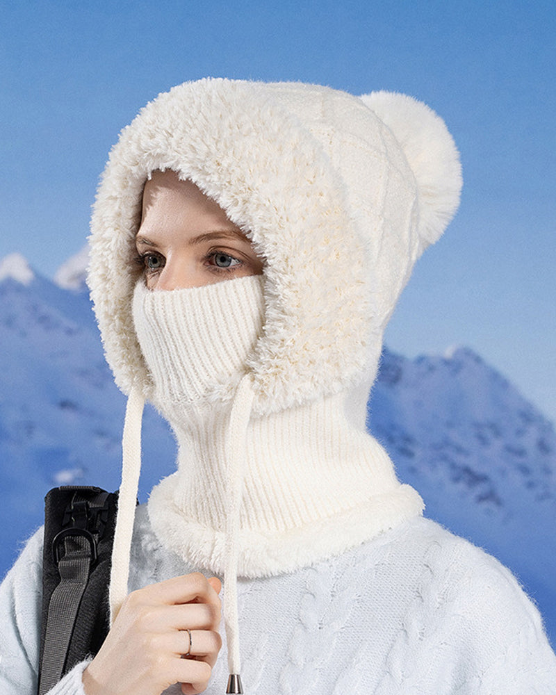 🔥Stylish thick knitted winter hat - with warm face shield and scarf🧣