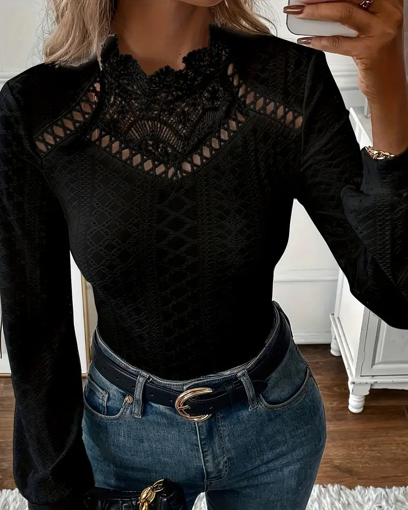 Lace Round Neck Long Sleeve Top