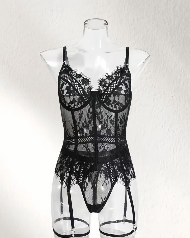 Solid Sheer One-Piece Lingerie