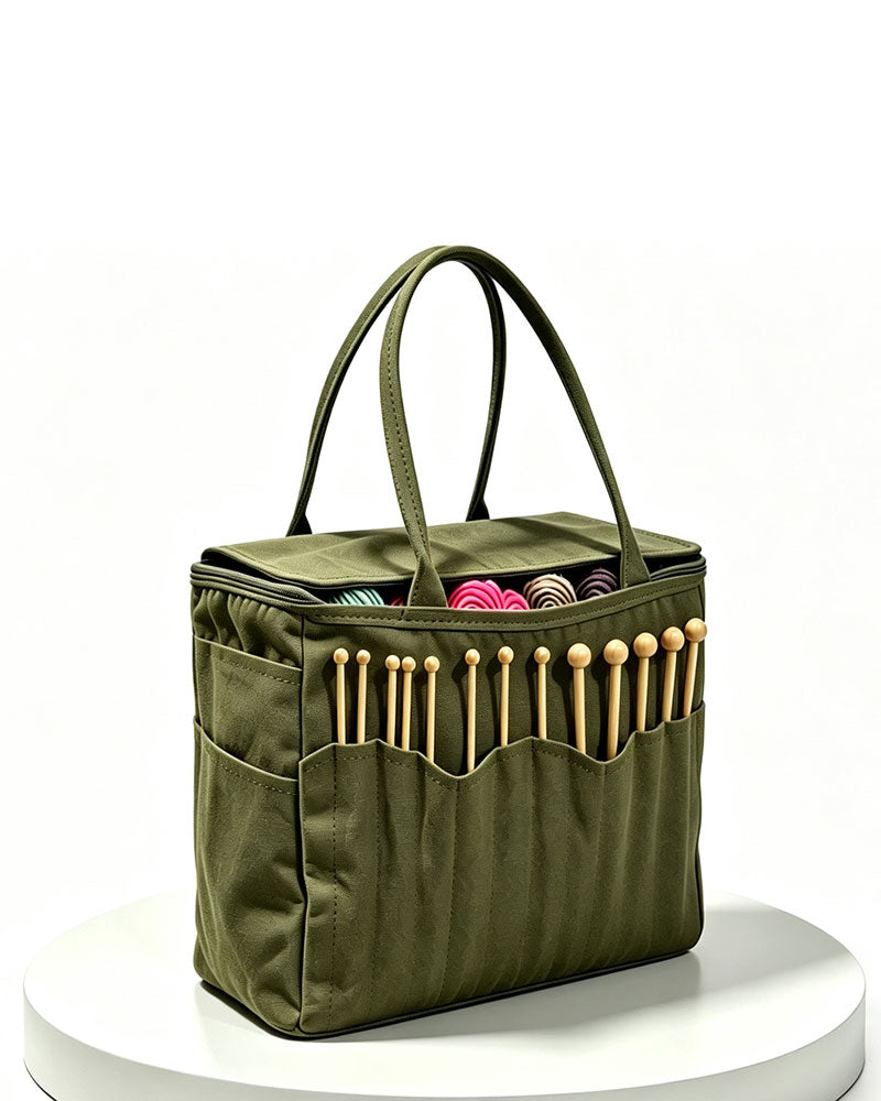 Canvas Yarn Storage Bag with Needle Pockets