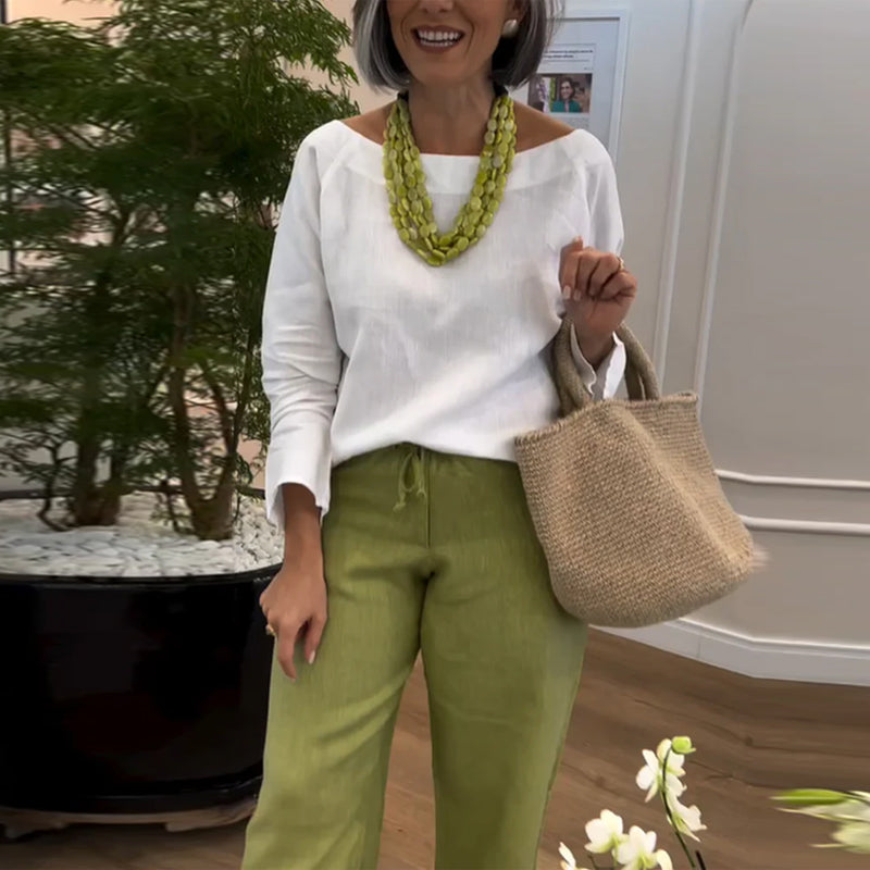 Aumora Round-neck Solid-color Long-sleeved Simple Top