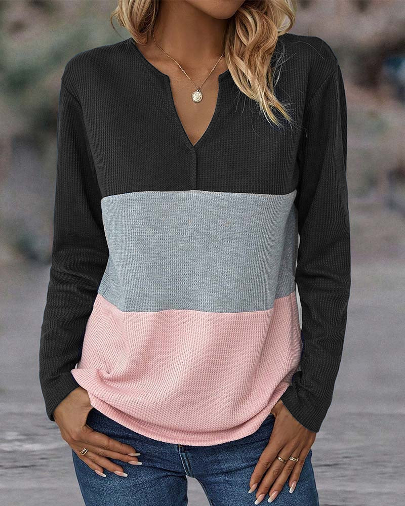 V-neck color block top