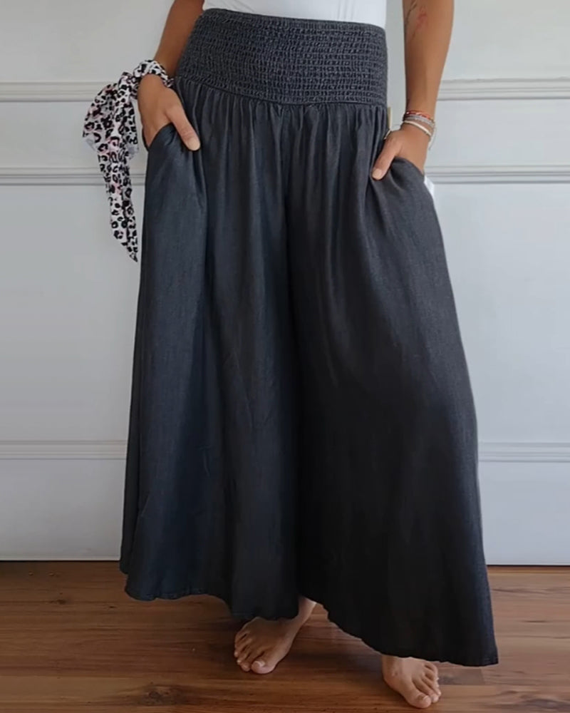 Elastic waist wide leg pants