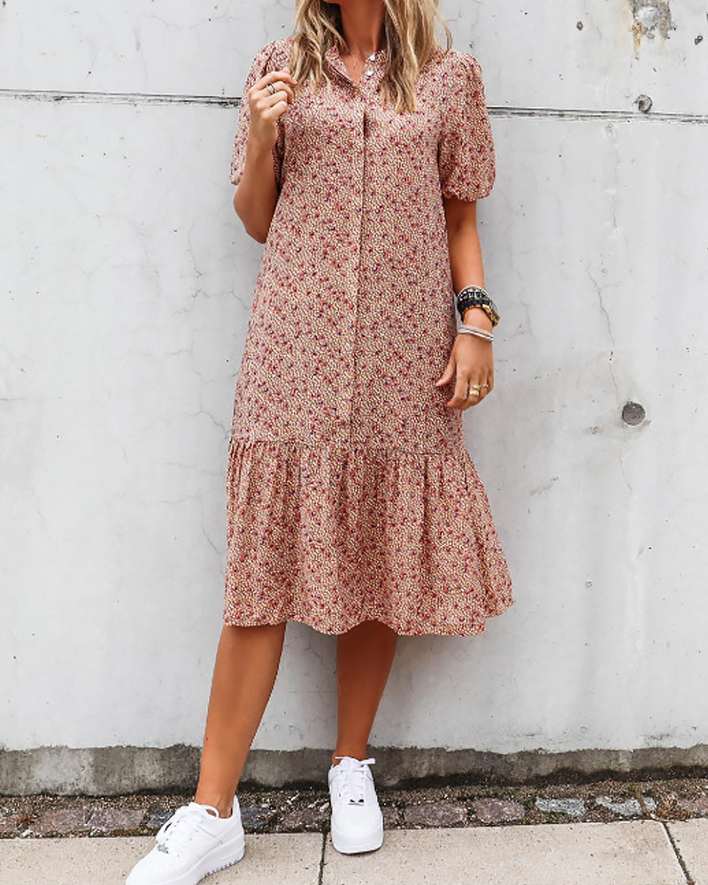Short sleeve print  shift dress