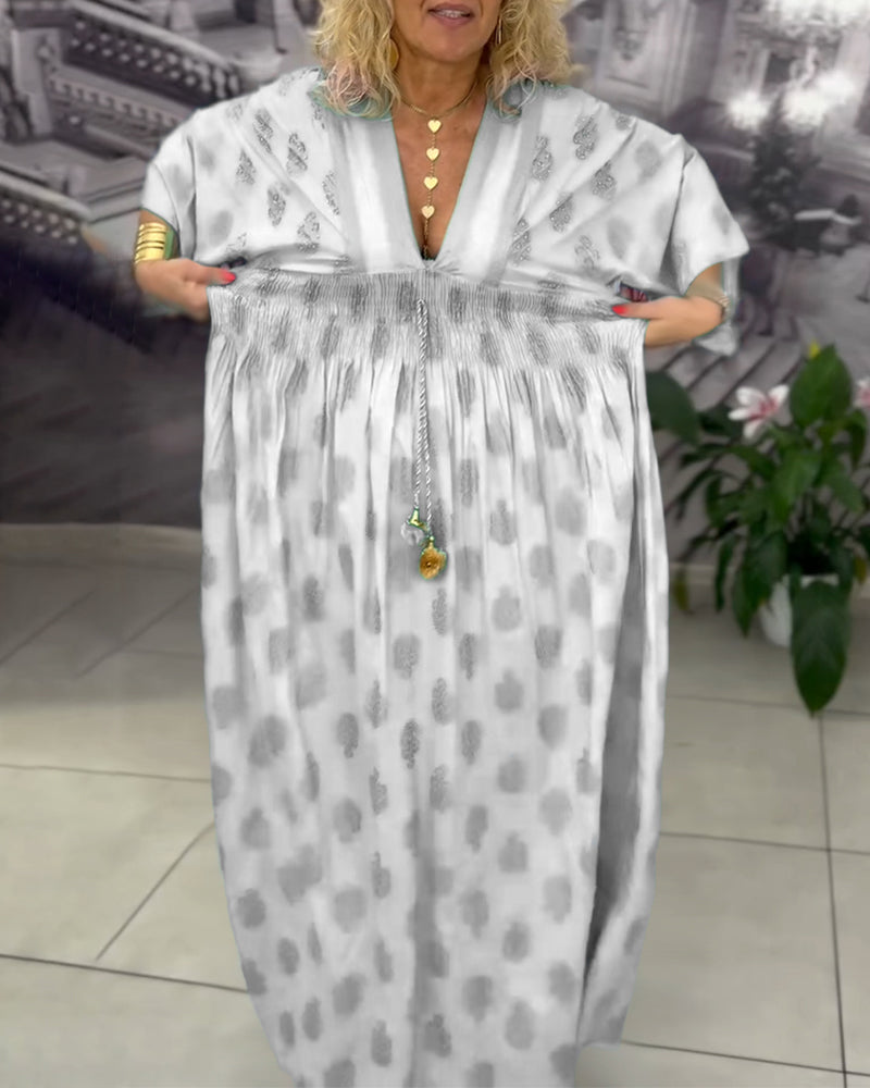 Loose Holiday Print Waist Maxi Dress