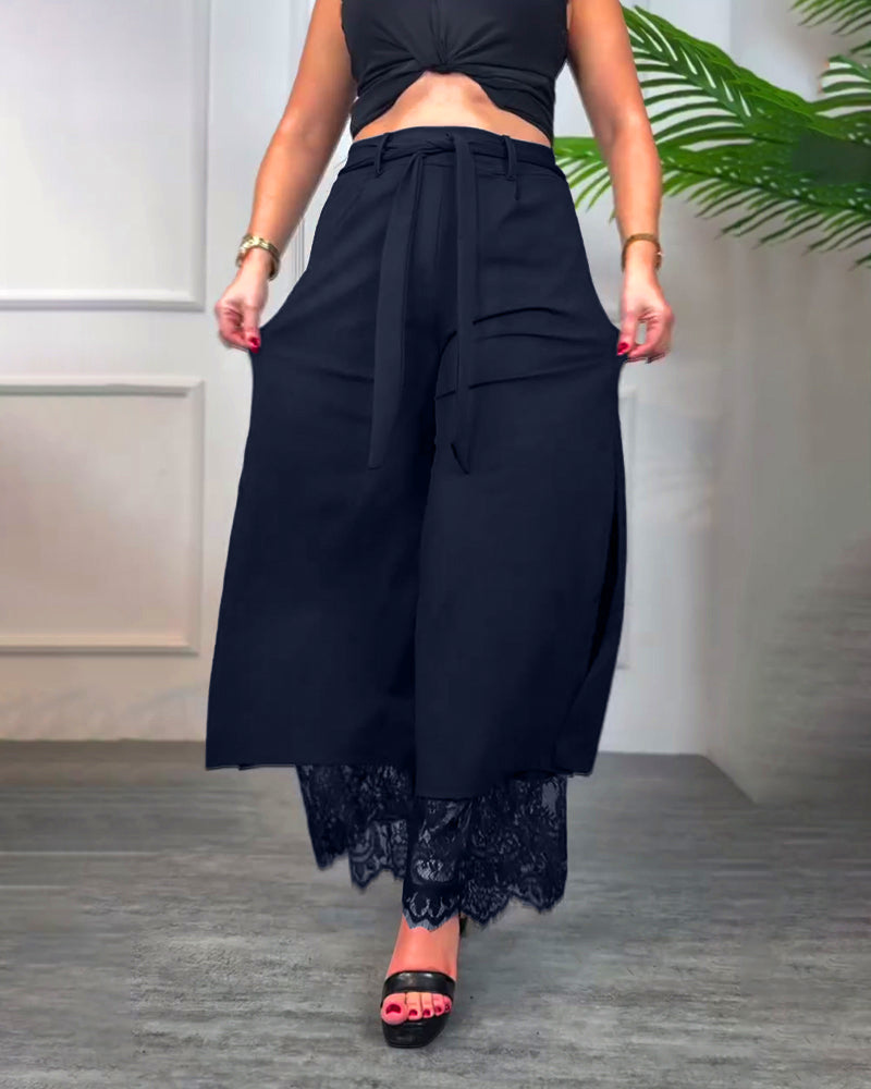 Lace-Trimmed Slit Trousers