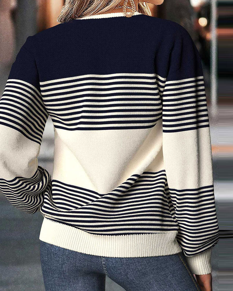 Striped Spliced Loose Sweatshirt