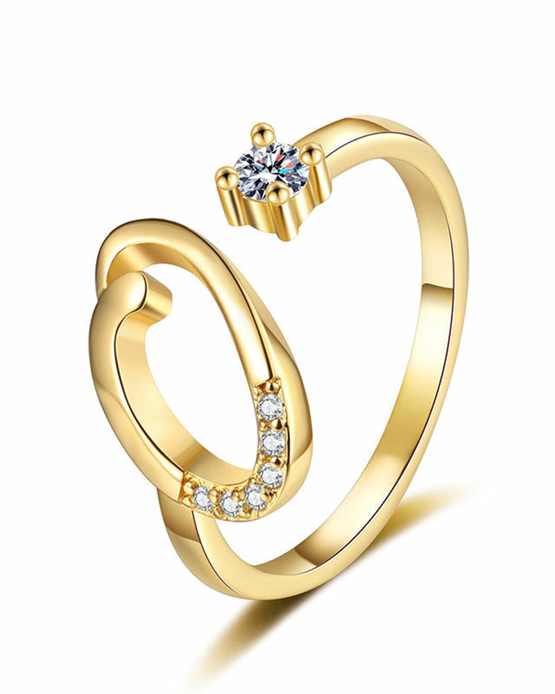 Adjustable Sparkling Initial Ring For Women