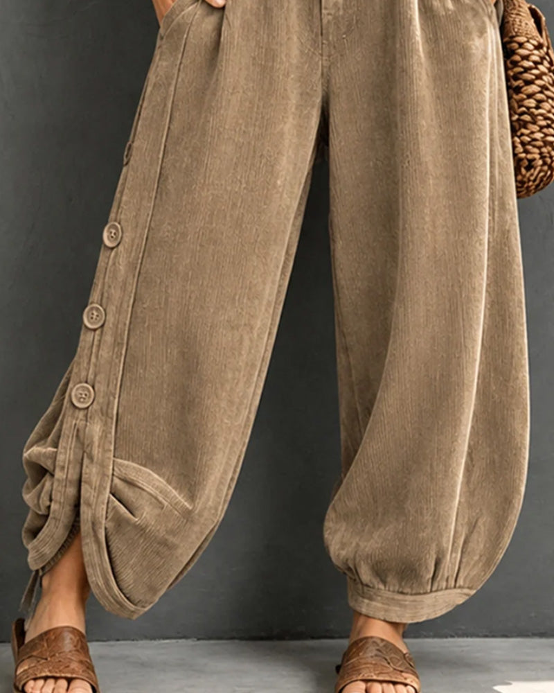 Button Pocket Irregular Long Pants