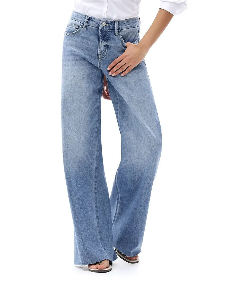 Pocket Button Wide Leg Jeans