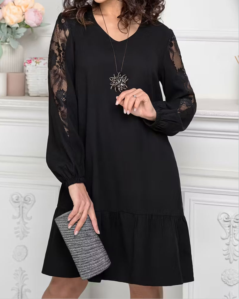 Mesh Patchwork V-Neck Dress