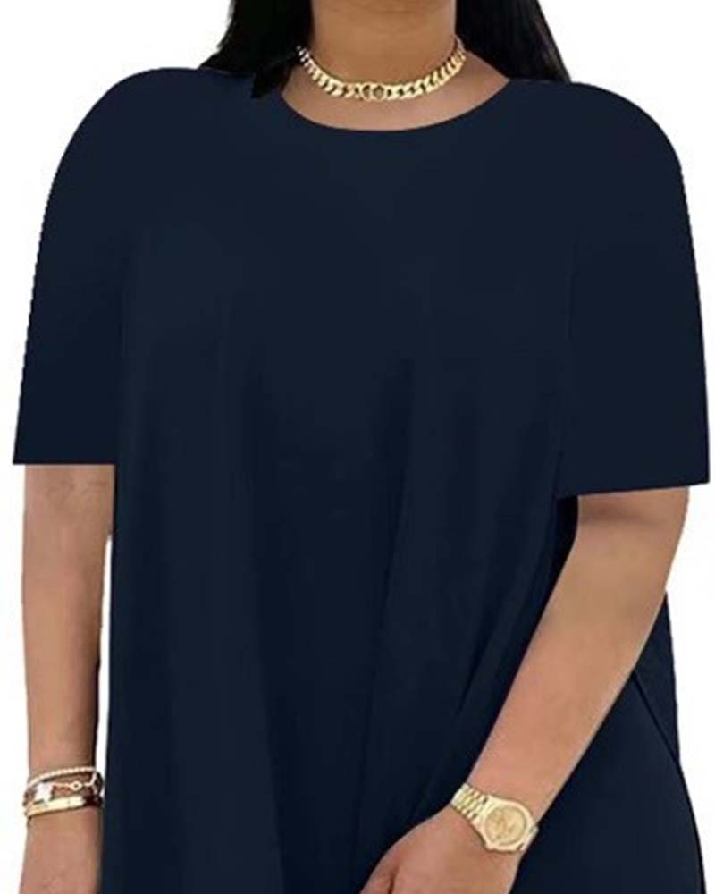 Solid Color Loose Short-Sleeve Pants Set