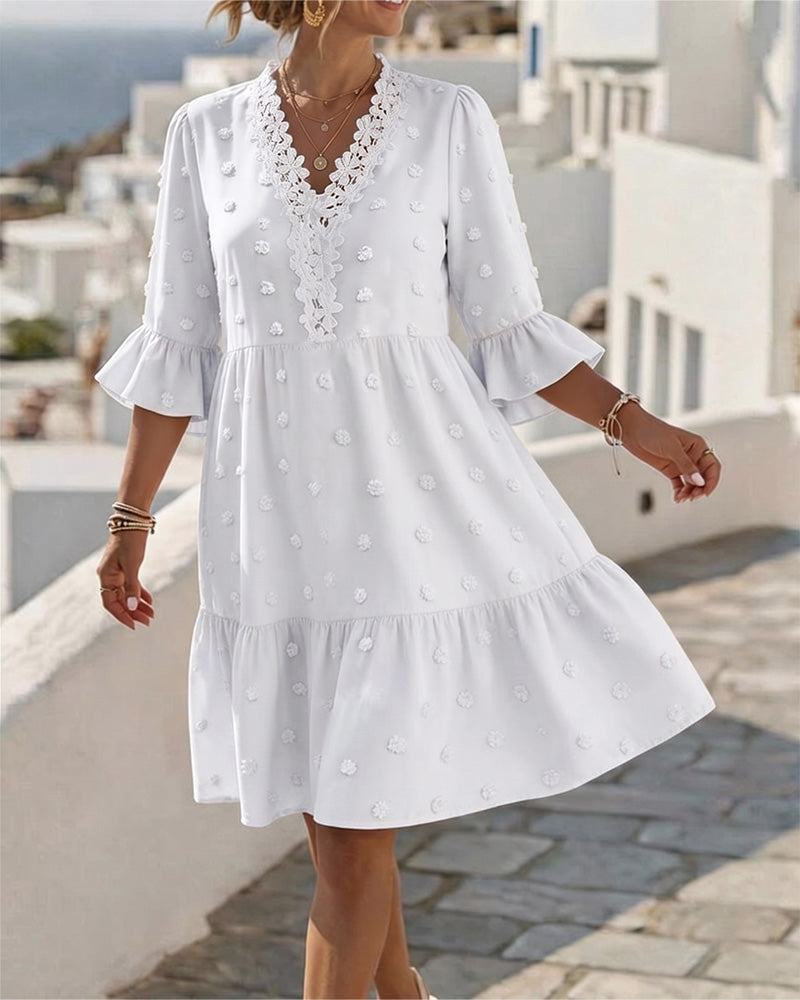 V-Neck Lace Patchwork Dress