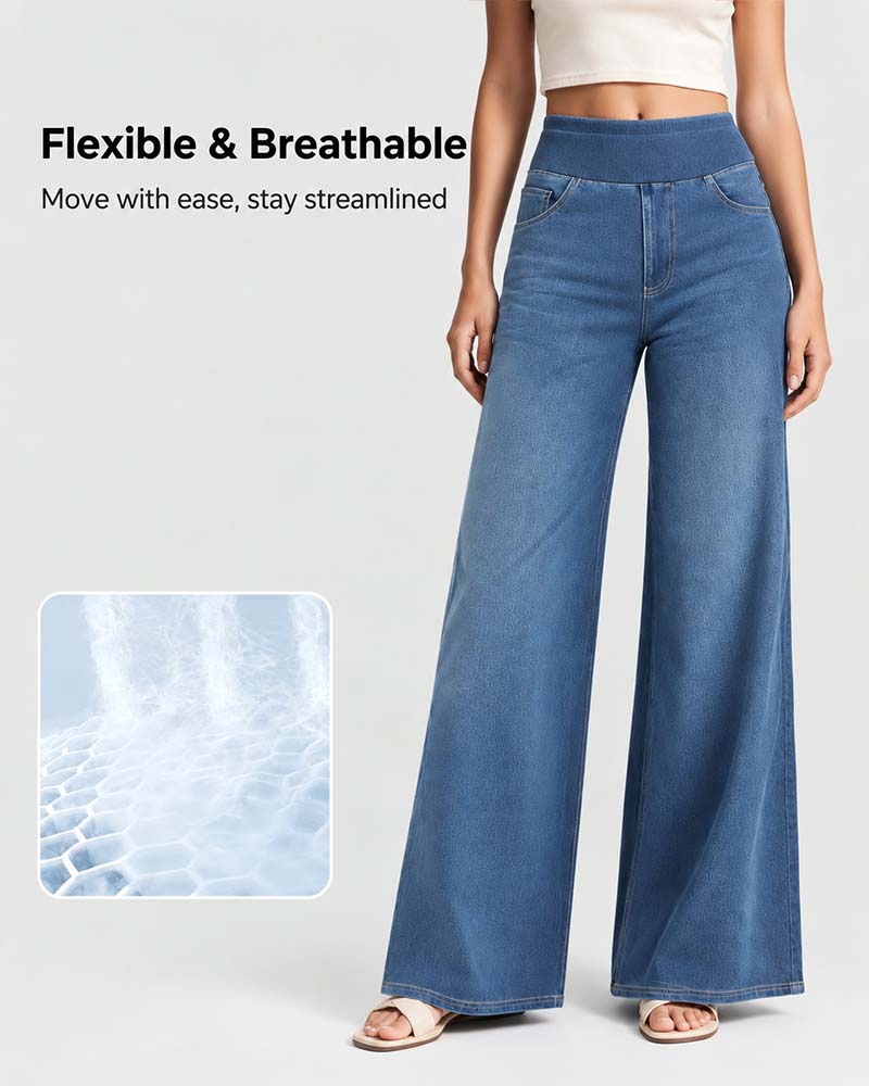 Elastic Waist Denim Wide Leg Pants