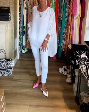 3/4 sleeve solid color irregular top