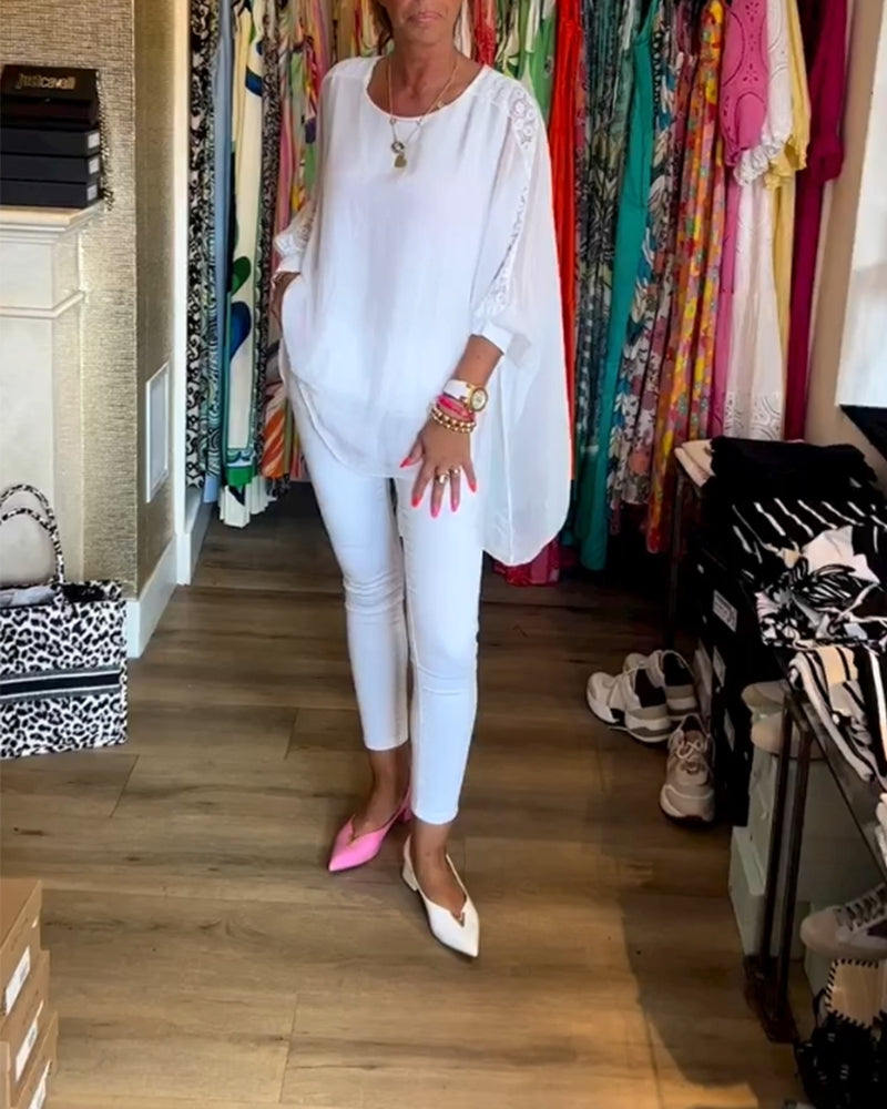 3/4 sleeve solid color irregular top