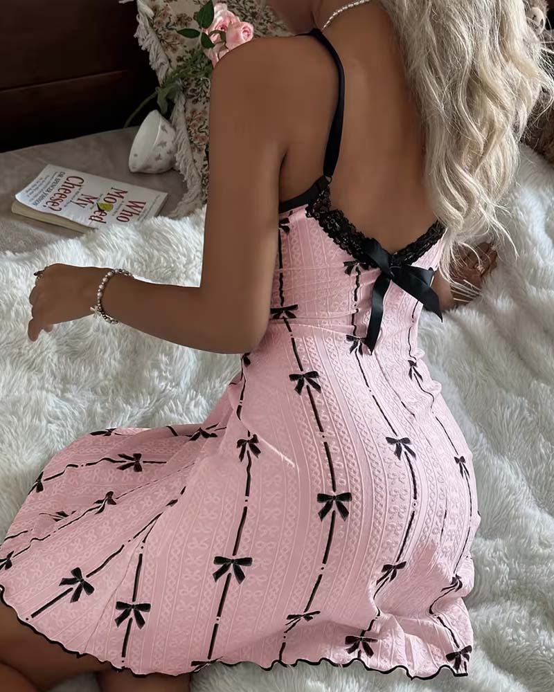 Lace Bow Print Sleep Dress