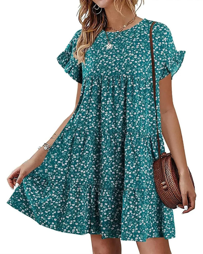 Ruffle Sleeve Leopard Tiered Dress