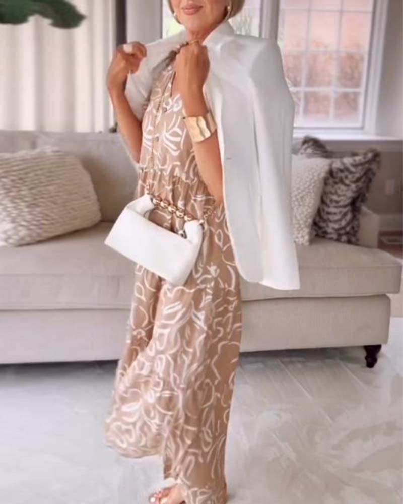 Aumora Short-sleeved Pocket Dress with Geometric Prints