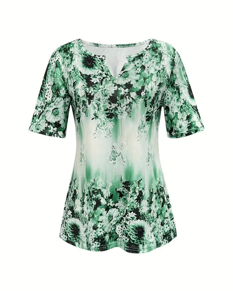 Short-Sleeved Printed Casual Blouse