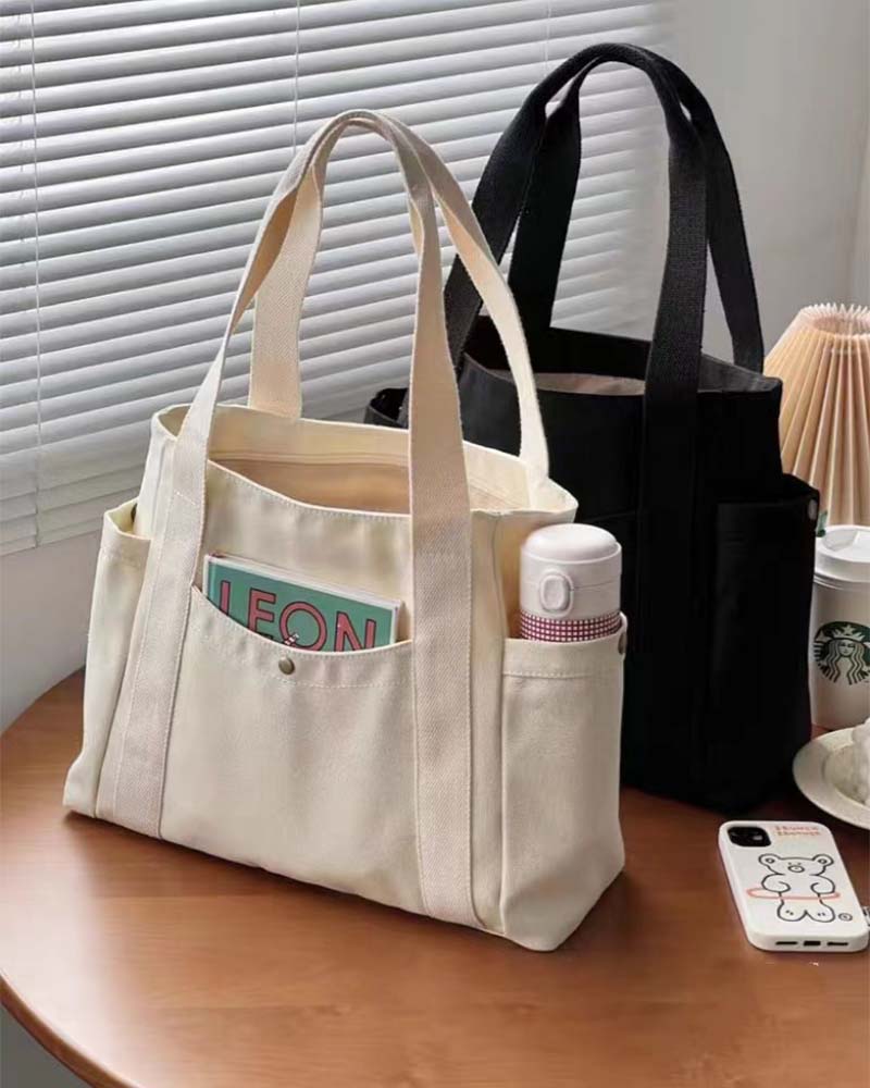 Large capacity canvas bag with double handles