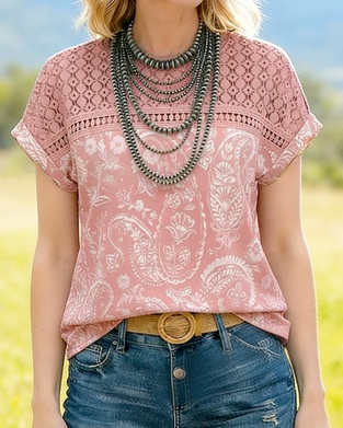 Printed Crew Neck Patchwork T-Shirt