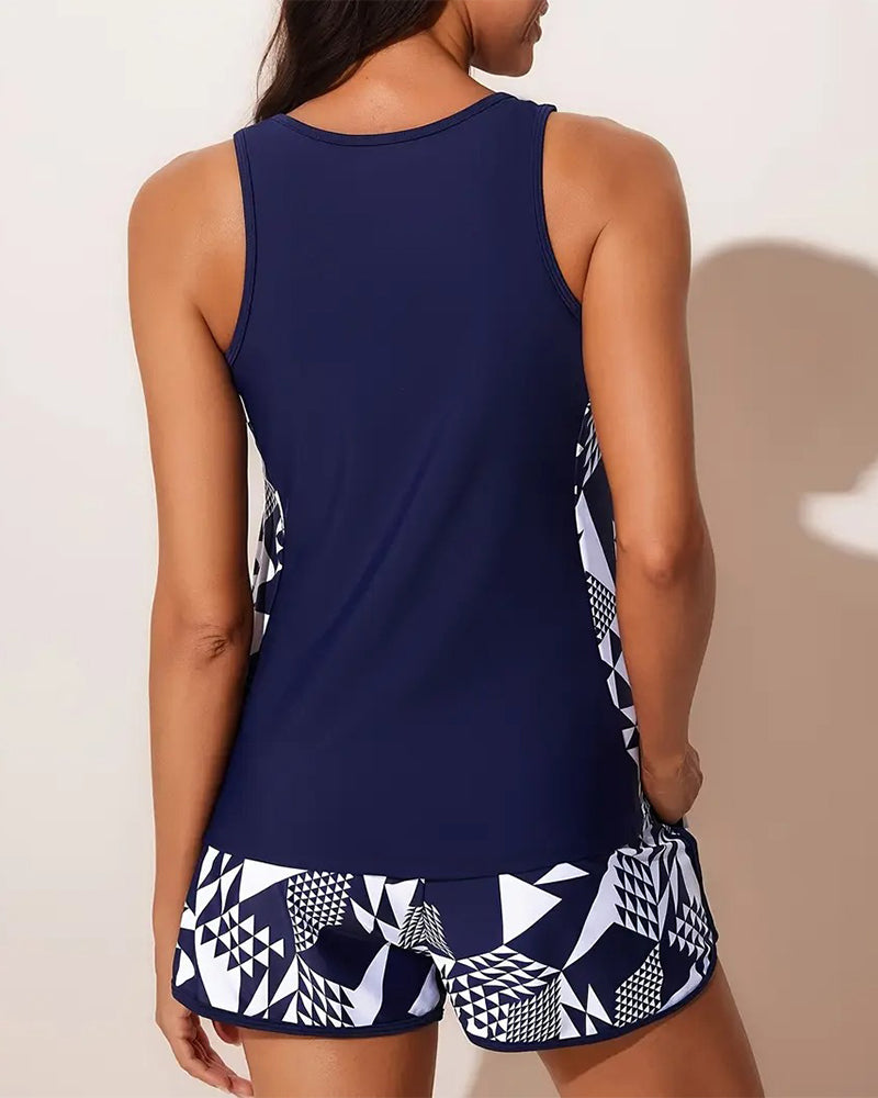 Tank-Top Geometric Print Two-Piece Swimsuit