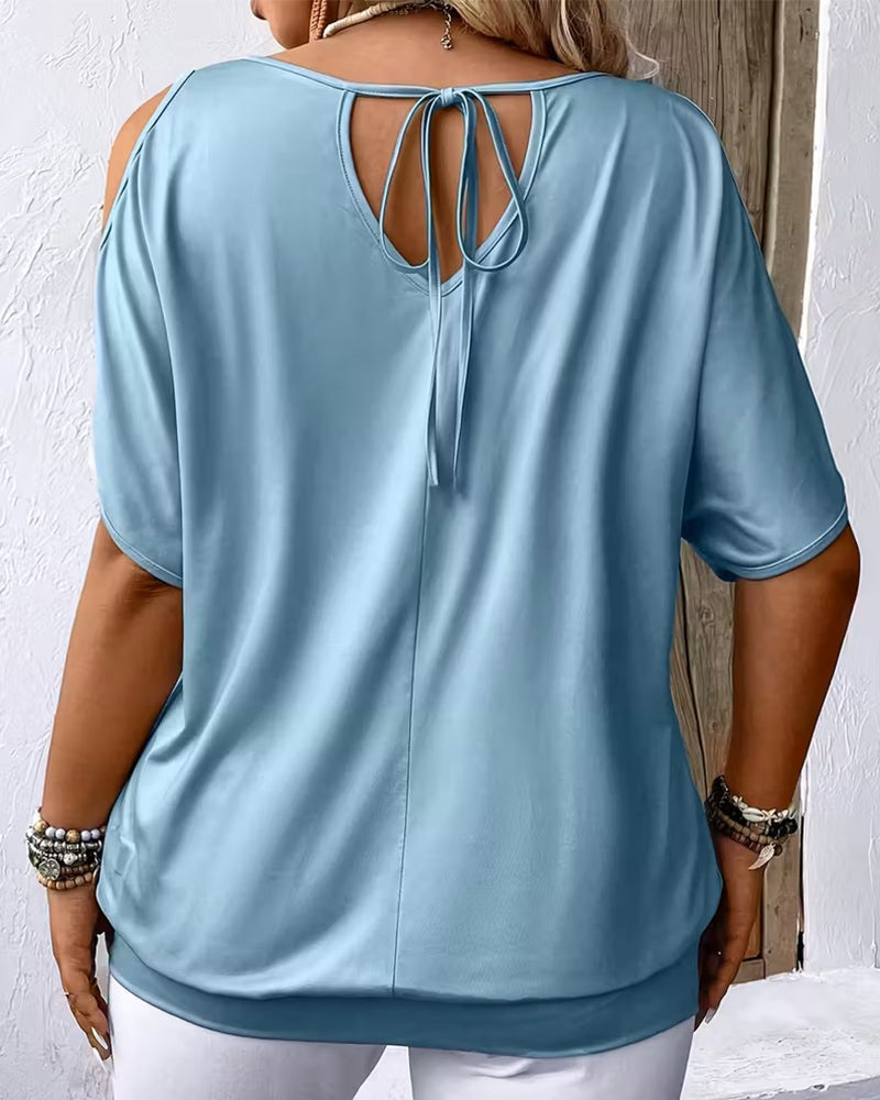 Off-The-Shoulder Feather Print T-Shirt