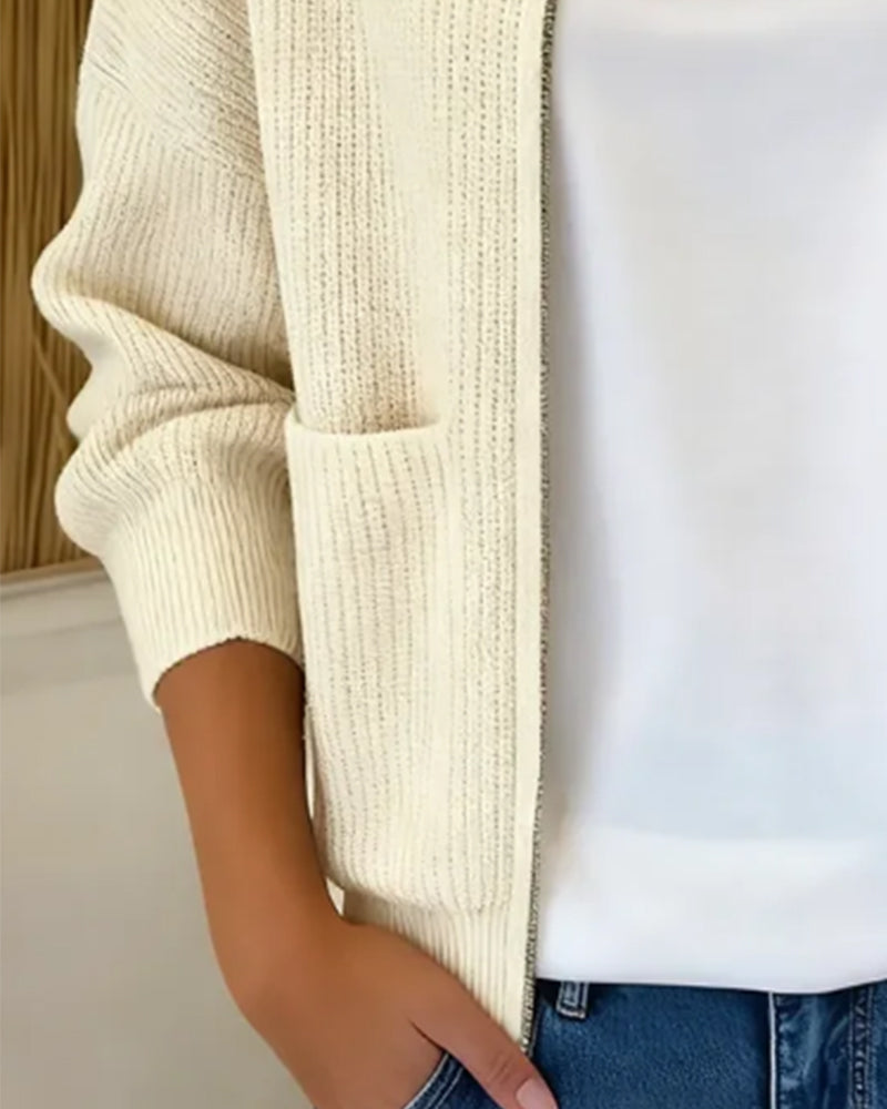 Solid Color Zip-Up Short Cardigan