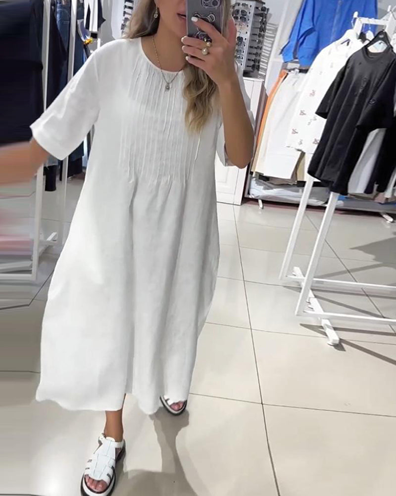 Casual solid color half sleeve loose dress