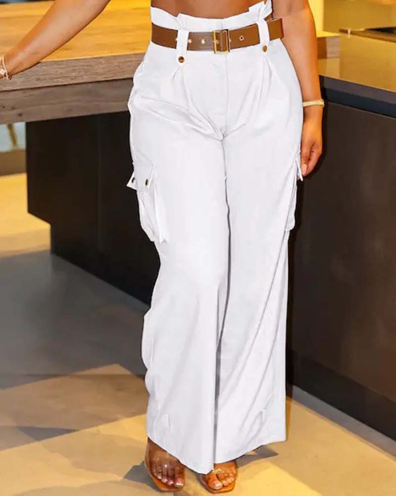 Solid color pocket casual cargo pants