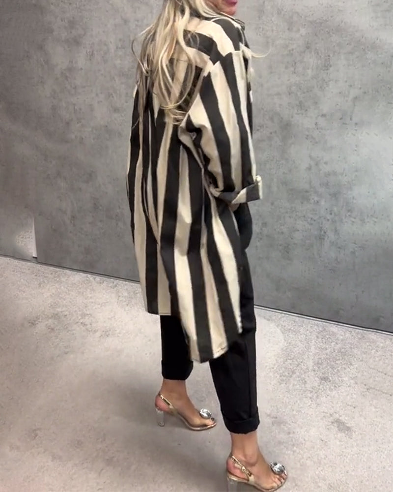 Long-Sleeved Loose Striped Shirt
