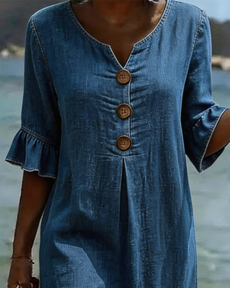 Lotus Leaf Sleeves Jeans Dress