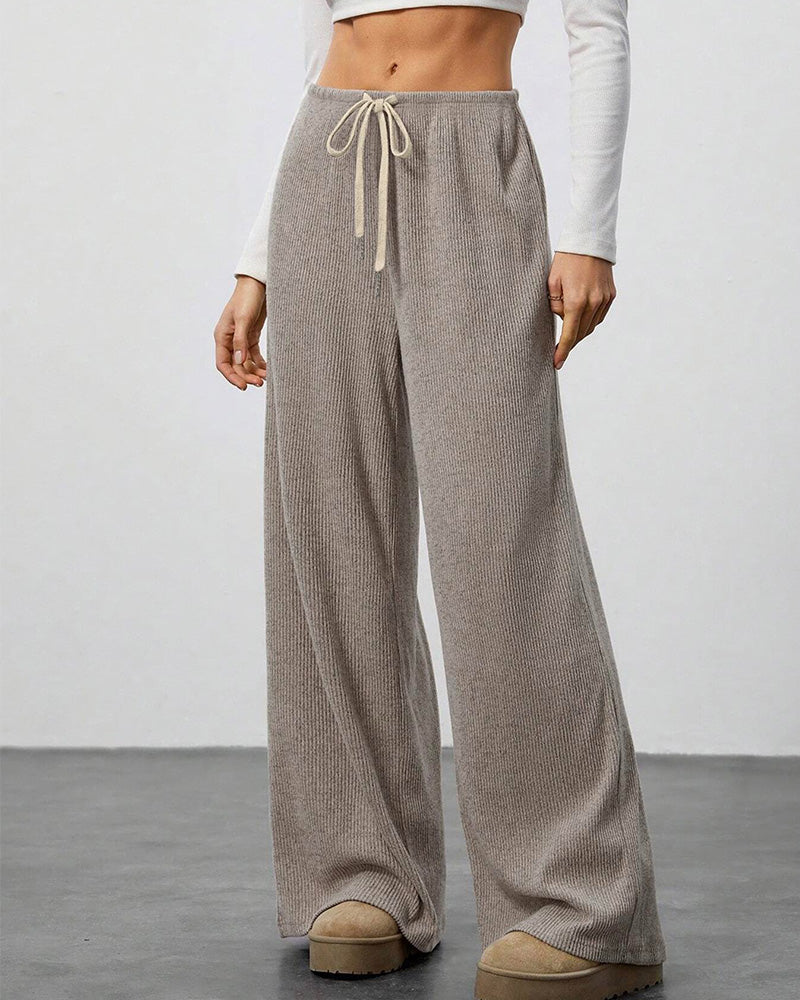 Solid Drawstring Wide-Leg Long Pants