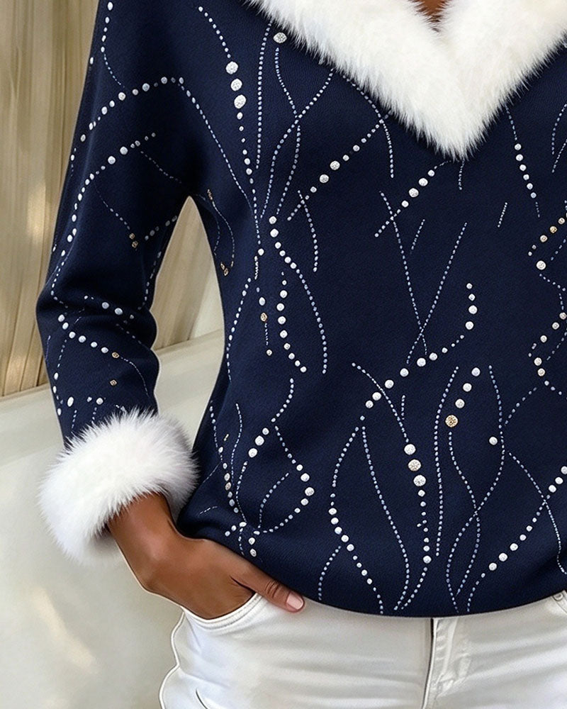 V-Neck Print Casual Top