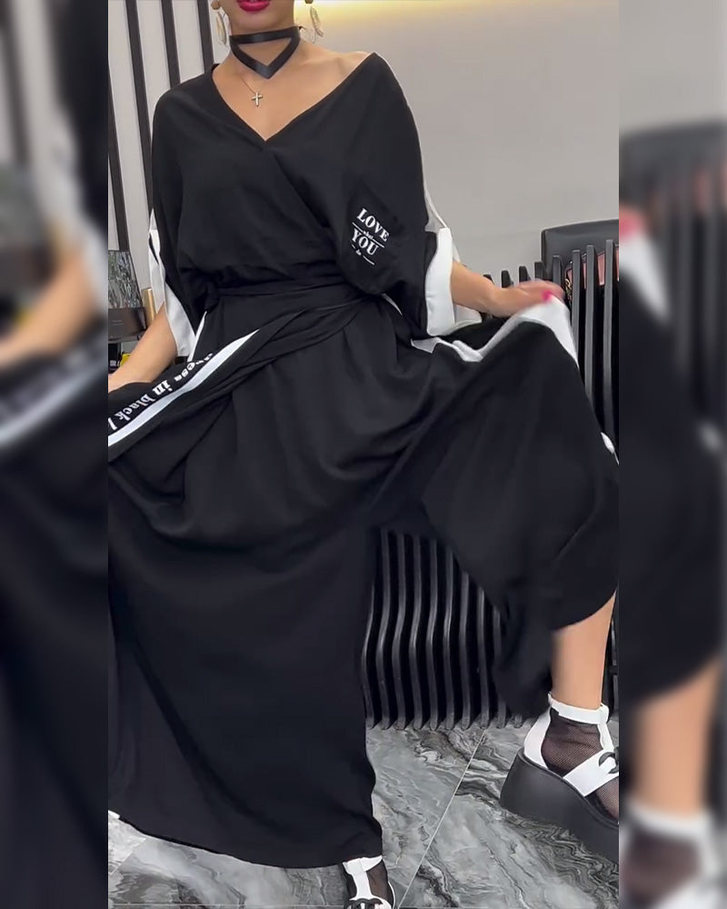 V-Neck Irregular Loose Trousers Suit